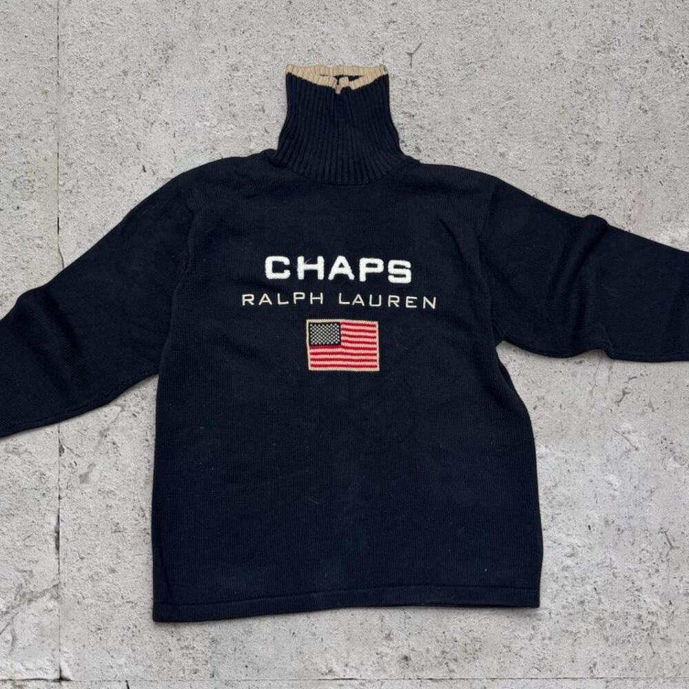 Vintage Chaps Ralph Lauren Sweater M – Dark Blue, American Flag, Style 94651